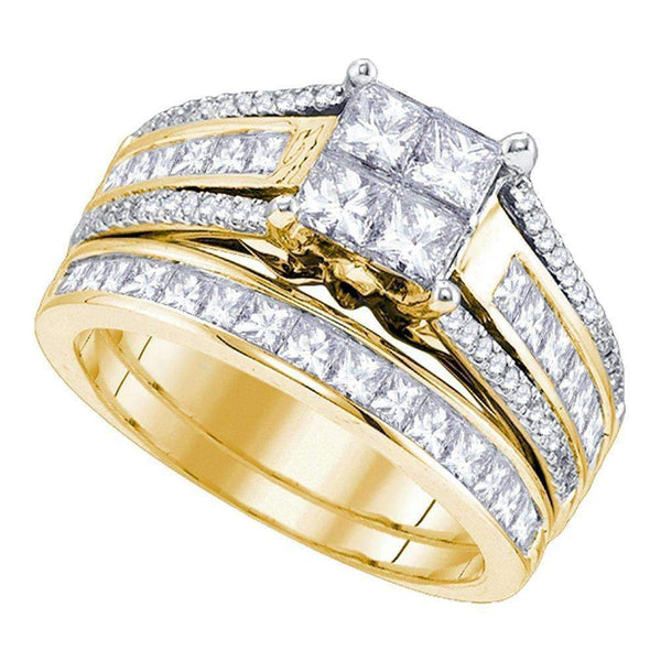 14kt Yellow Gold Women's Princess Diamond Cluster Bridal Wedding Engagement Ring Band Set 1-7/8 Cttw - FREE Shipping (US/CAN)-Wedding Jewelry-5-JadeMoghul Inc.