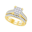 14kt Yellow Gold Women's Princess Diamond Cluster Bridal Wedding Engagement Ring Band Set 1.00 Cttw - FREE Shipping (US/CAN)-Wedding Jewelry-6.5-JadeMoghul Inc.