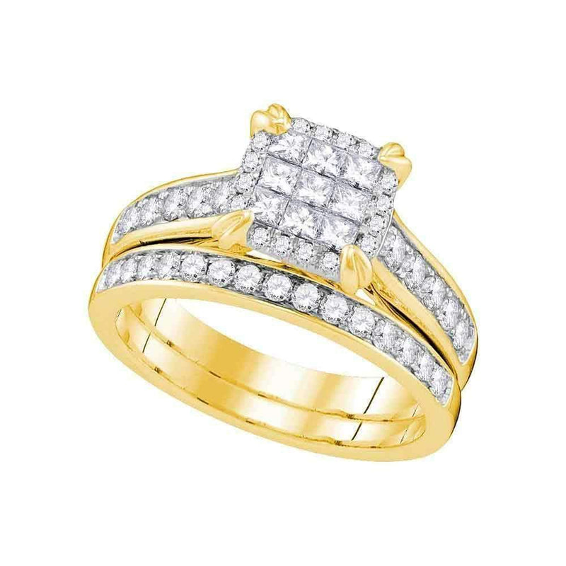 14kt Yellow Gold Women's Princess Diamond Cluster Bridal Wedding Engagement Ring Band Set 1.00 Cttw - FREE Shipping (US/CAN)-Wedding Jewelry-6.5-JadeMoghul Inc.