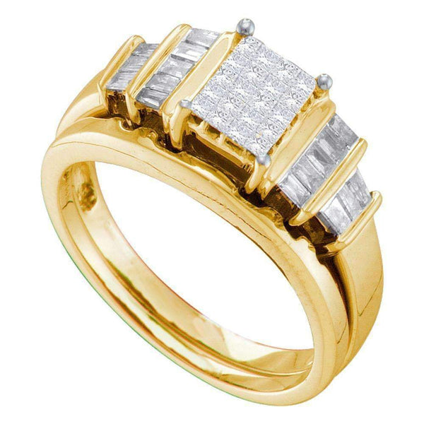 14kt Yellow Gold Women's Princess Diamond Cluster Bridal Wedding Engagement Ring Band Set 1/2 Cttw - FREE Shipping (US/CAN)-Gold & Diamond Wedding Ring Sets-5-JadeMoghul Inc.