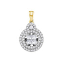 14kt Yellow Gold Women's Princess Diamond Cluster Circle Frame Pendant 7-8 Cttw - FREE Shipping (US/CAN)-Gold & Diamond Pendants & Necklaces-JadeMoghul Inc.