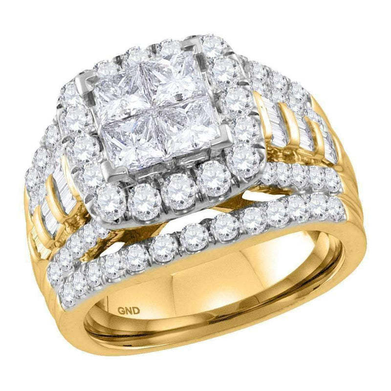 14kt Yellow Gold Women's Princess Diamond Cluster Halo Bridal Wedding Engagement Ring 3.00 Cttw - FREE Shipping (US/CAN)-Wedding Jewelry-5-JadeMoghul Inc.