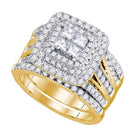 14kt Yellow Gold Womens Princess Diamond Cluster Halo Bridal Wedding Engagement Ring Band Set 2.00 Cttw-Gold & Diamond Wedding Ring Sets-5-JadeMoghul Inc.