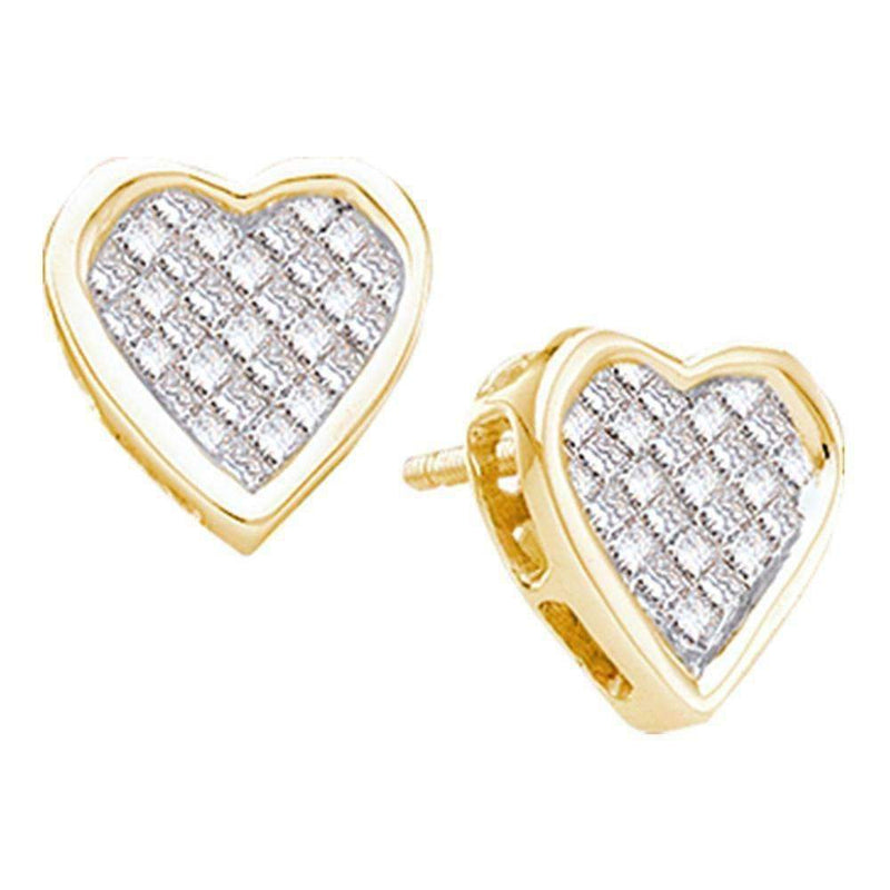 14kt Yellow Gold Women's Princess Diamond Cluster Heart Screwback Stud Earrings 1-2 Cttw - FREE Shipping (US/CAN)-Gold & Diamond Earrings-JadeMoghul Inc.