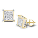 14kt Yellow Gold Womens Princess Diamond Cluster Stud Earrings 1-4 Cttw-Gold & Diamond Earrings-JadeMoghul Inc.