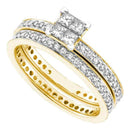 14kt Yellow Gold Women's Princess Diamond Eternity Bridal Wedding Engagement Ring Band Set 1 Cttw - FREE Shipping (US/CAN)-Gold & Diamond Wedding Ring Sets-JadeMoghul Inc.