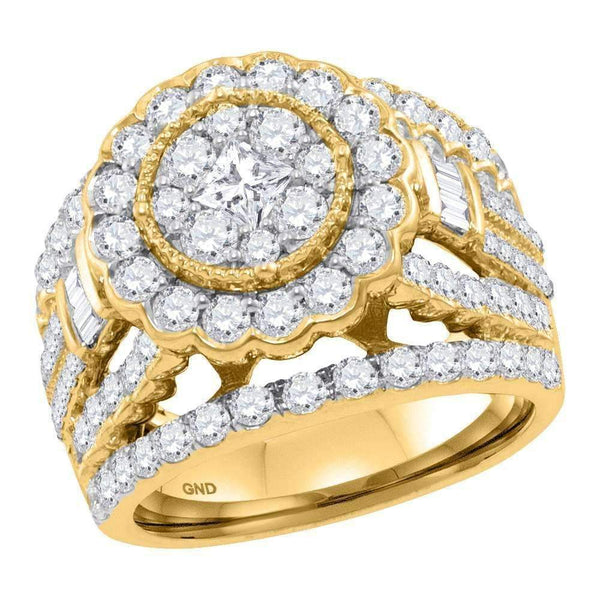 14kt Yellow Gold Women's Princess Diamond Flower Cluster Bridal Wedding Engagement Ring 3.00 Cttw - FREE Shipping (US/CAN)-Wedding Jewelry-6-JadeMoghul Inc.