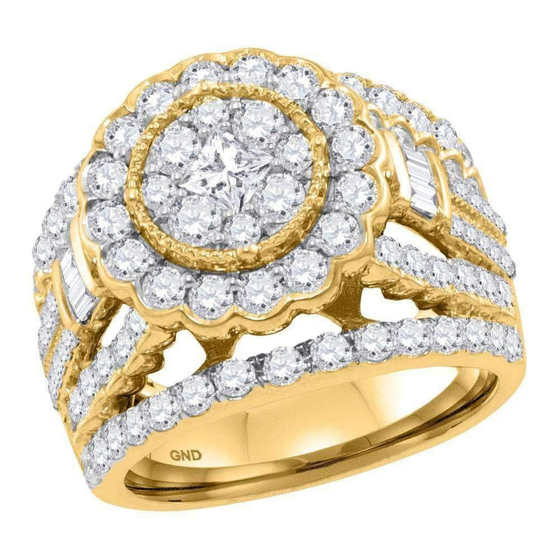 14kt Yellow Gold Women's Princess Diamond Flower Cluster Bridal Wedding Engagement Ring 3.00 Cttw - FREE Shipping (US/CAN)-Wedding Jewelry-6-JadeMoghul Inc.