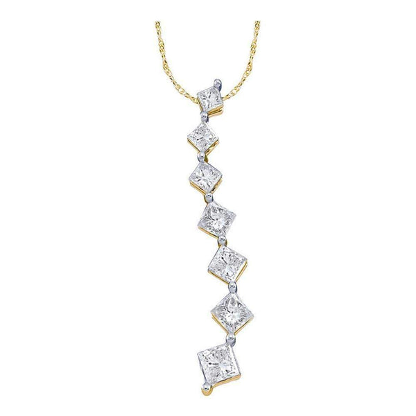 14kt Yellow Gold Women's Princess Diamond Graduated Journey Pendant 1-4 Cttw - FREE Shipping (US/CAN)-Gold & Diamond Pendants & Necklaces-JadeMoghul Inc.