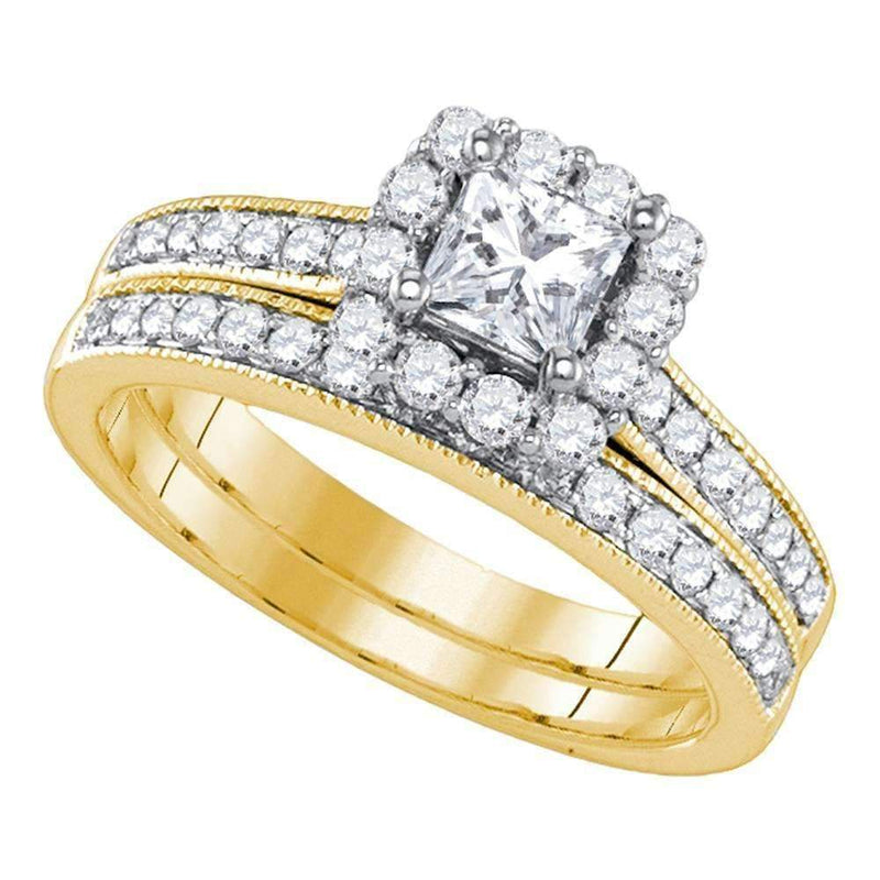 14kt Yellow Gold Women's Princess Diamond Halo Bridal Wedding Engagement Ring Band Set 1-1/4 Cttw - FREE Shipping (US/CAN)-Gold & Diamond Wedding Ring Sets-5-JadeMoghul Inc.