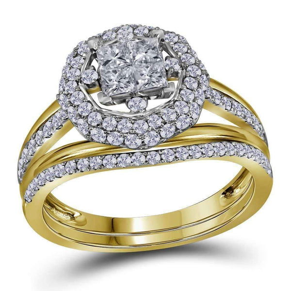 14kt Yellow Gold Women's Princess Diamond Halo Bridal Wedding Engagement Ring Band Set 1.00 Cttw - FREE Shipping (US/CAN)-Gold & Diamond Wedding Ring Sets-JadeMoghul Inc.