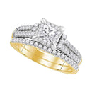 14kt Yellow Gold Women's Princess Diamond Halo Bridal Wedding Engagement Ring Band Set 1.00 Cttw - FREE Shipping (US/CAN)-Wedding Jewelry-8-JadeMoghul Inc.