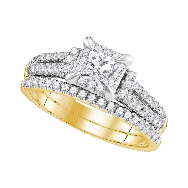 14kt Yellow Gold Women's Princess Diamond Halo Bridal Wedding Engagement Ring Band Set 1.00 Cttw - FREE Shipping (US/CAN)-Wedding Jewelry-8-JadeMoghul Inc.