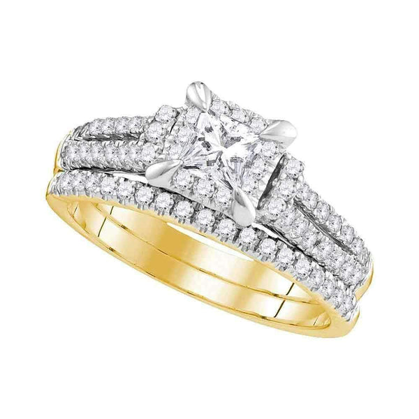 14kt Yellow Gold Women's Princess Diamond Halo Bridal Wedding Engagement Ring Band Set 1.00 Cttw - FREE Shipping (US/CAN)-Wedding Jewelry-8-JadeMoghul Inc.