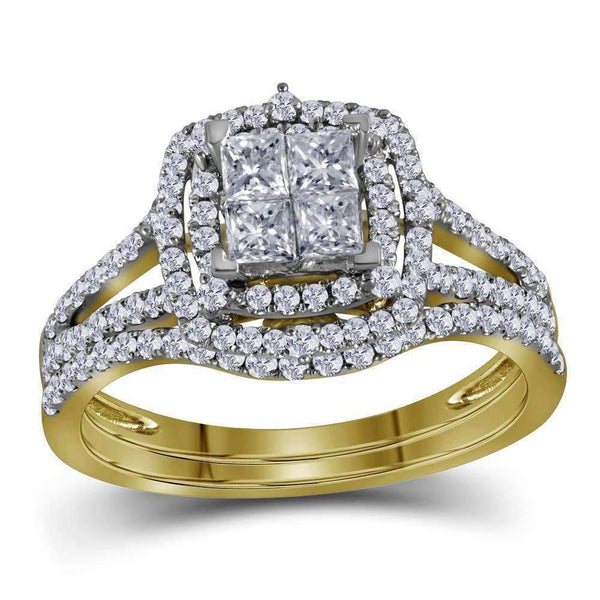 14kt Yellow Gold Women's Princess Diamond Halo Bridal Wedding Engagement Ring Band Set 1.00 Cttw - FREE Shipping (US/CAN)-Wedding Jewelry-JadeMoghul Inc.