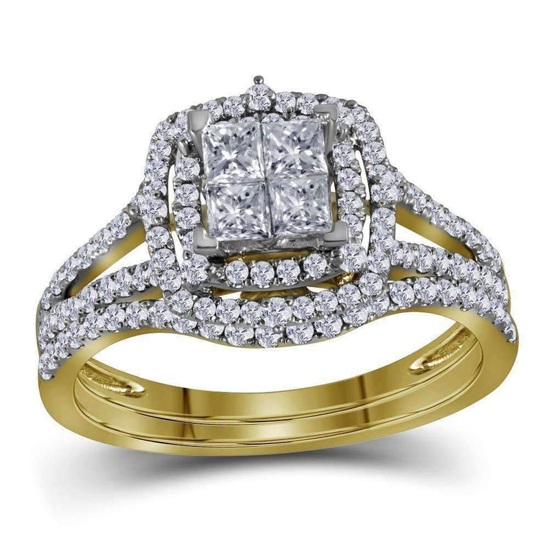 14kt Yellow Gold Women's Princess Diamond Halo Bridal Wedding Engagement Ring Band Set 1.00 Cttw - FREE Shipping (US/CAN)-Wedding Jewelry-JadeMoghul Inc.