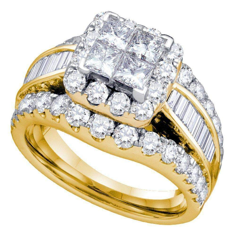 14kt Yellow Gold Women's Princess Diamond Halo Cluster Bridal Wedding Engagement Ring 3.00 Cttw - FREE Shipping (US/CAN)-Gold & Diamond Engagement & Anniversary Rings-5-JadeMoghul Inc.