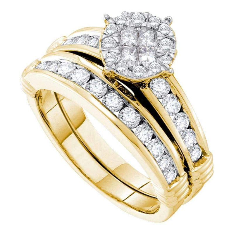 14kt Yellow Gold Womens Princess Diamond Soleil Bridal Wedding Engagement Ring Band Set 7-8 Cttw-Gold & Diamond Wedding Ring Sets-JadeMoghul Inc.