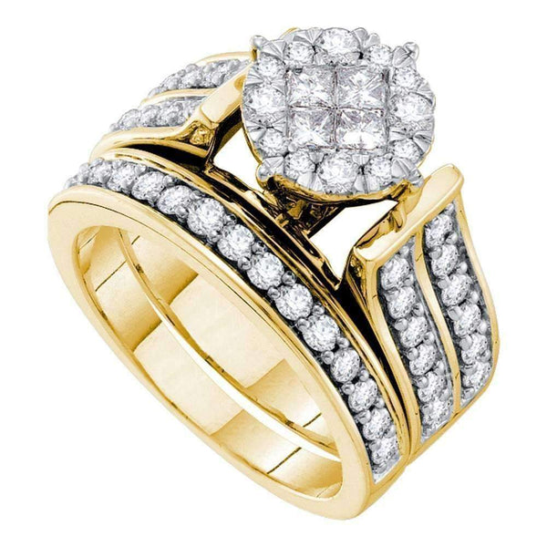 14kt Yellow Gold Women's Princess Diamond Soleil Bridal Wedding Engagement Ring Set 1-1/3 Cttw - FREE Shipping (US/CAN)-Gold & Diamond Wedding Ring Sets-5-JadeMoghul Inc.