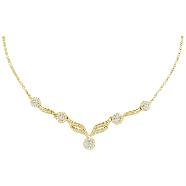 14kt Yellow Gold Women's Princess Diamond Soleil Cluster Luxury 18" Necklace 1.00 Cttw - FREE Shipping (US/CAN)-Gold & Diamond Pendants & Necklaces-JadeMoghul Inc.