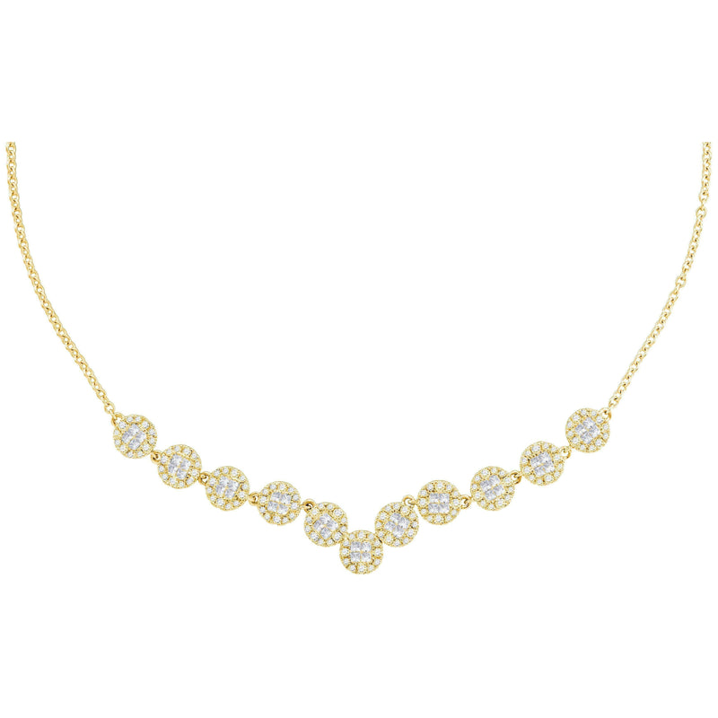 14kt Yellow Gold Women's Princess Diamond Soleil Cluster Luxury Necklace 1-7-8 Cttw - FREE Shipping (US/CAN)-Gold & Diamond Pendants & Necklaces-JadeMoghul Inc.