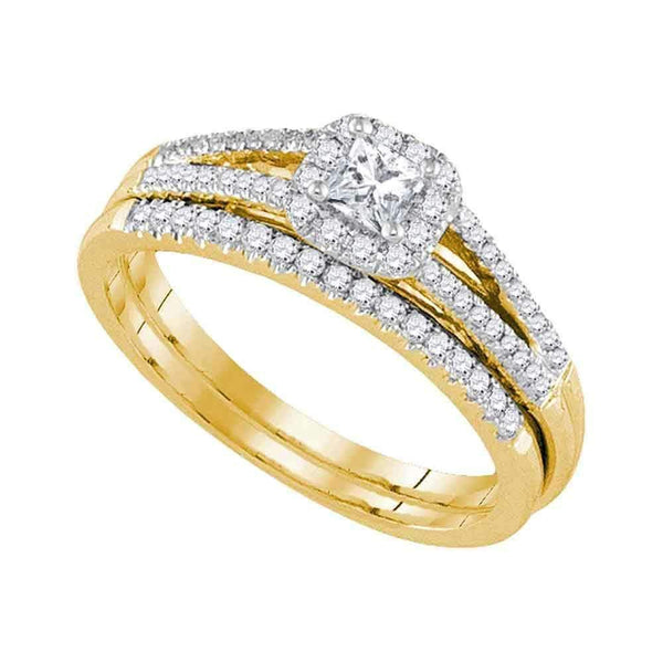 14kt Yellow Gold Women's Princess Diamond Split-shank Bridal Wedding Engagement Ring Band Set 1/2 Cttw - FREE Shipping (US/CAN)-Gold & Diamond Wedding Ring Sets-6-JadeMoghul Inc.