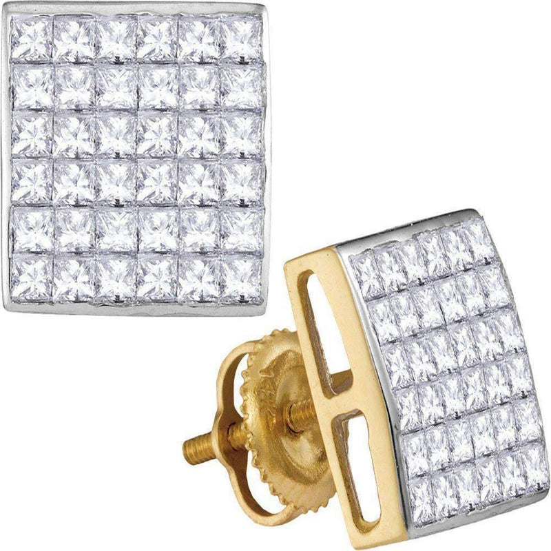 14kt Yellow Gold Women's Princess Diamond Square Cluster Stud Earrings 1-1-2 Cttw - FREE Shipping (US/CAN)-Gold & Diamond Earrings-JadeMoghul Inc.