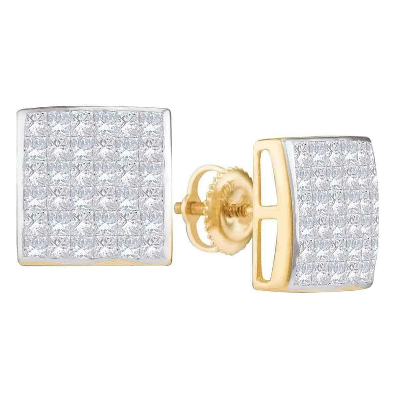 14kt Yellow Gold Women's Princess Diamond Square Cluster Stud Earrings 1.00 Cttw - FREE Shipping (USA/CAN)-Gold & Diamond Earrings-JadeMoghul Inc.