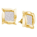 14kt Yellow Gold Women's Princess Diamond Square Cluster Stud Earrings 1.00 Cttw - FREE Shipping (US/CAN)-Gold & Diamond Earrings-JadeMoghul Inc.