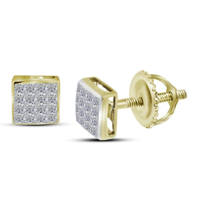 14kt Yellow Gold Women's Princess Diamond Square Cluster Stud Earrings 3-8 Cttw - FREE Shipping (US/CAN)-Gold & Diamond Earrings-JadeMoghul Inc.