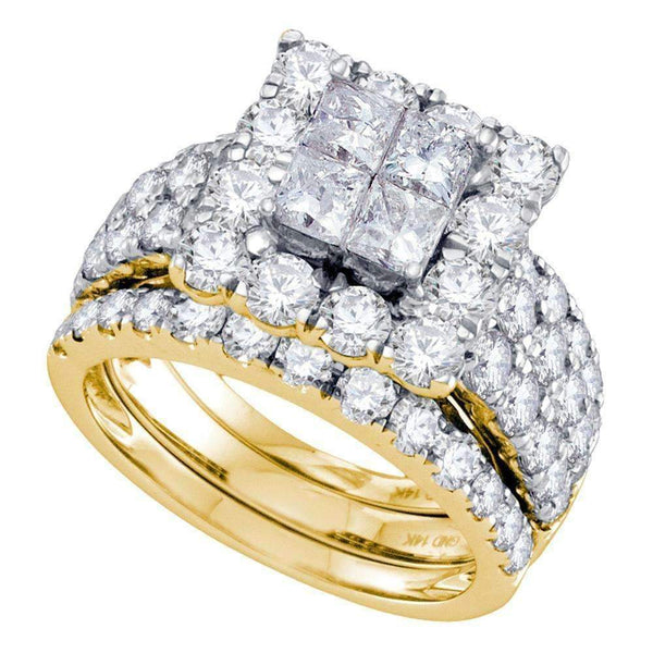 14kt Yellow Gold Women's Princess Diamond Square Halo 3-Piece Bridal Wedding Engagement Ring Band Set 4.00 Cttw - FREE Shipping (US/CAN)-Gold & Diamond Wedding Ring Sets-5-JadeMoghul Inc.