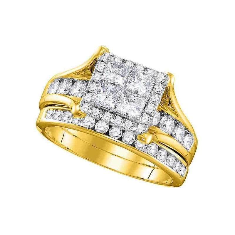 14kt Yellow Gold Women's Princess Diamond Square Halo Bridal Wedding Engagement Ring Band Set 1-1/2 Cttw - FREE Shipping (US/CAN)-Wedding Jewelry-5-JadeMoghul Inc.