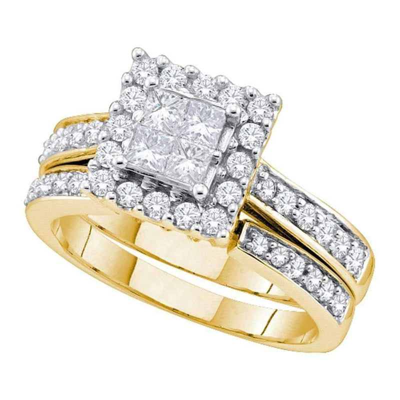 14kt Yellow Gold Women's Princess Diamond Square Halo Bridal Wedding Engagement Ring Band Set 1.00 Cttw - FREE Shipping (US/CAN)-Gold & Diamond Wedding Ring Sets-6-JadeMoghul Inc.