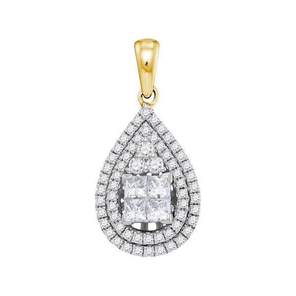 14kt Yellow Gold Women's Princess Diamond Teardrop Cluster Pendant 1.00 Cttw - FREE Shipping (US/CAN)-Gold & Diamond Pendants & Necklaces-JadeMoghul Inc.