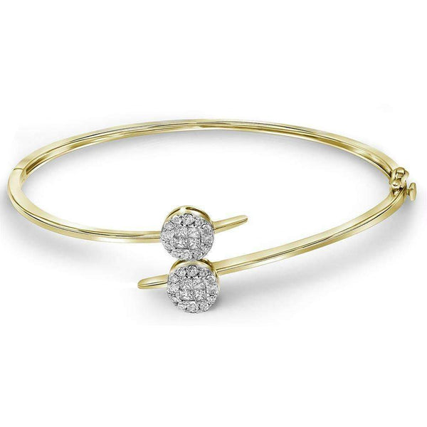 14kt Yellow Gold Women's Princess Round Diamond Double Cluster Bangle Bracelet 3-4 Cttw - FREE Shipping (US/CAN)-Gold & Diamond Bracelets-JadeMoghul Inc.