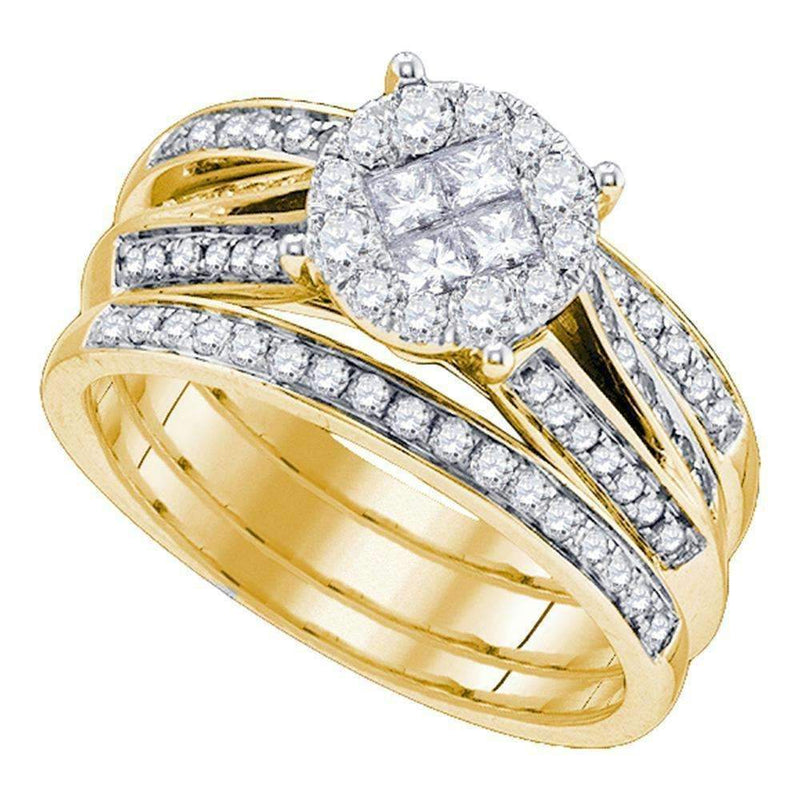 14kt Yellow Gold Women's Princess Round Diamond Soleil Bridal Wedding Engagement Ring Band Set 1.00 Cttw - FREE Shipping (US/CAN)-Gold & Diamond Wedding Ring Sets-5-JadeMoghul Inc.