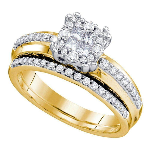 14kt Yellow Gold Women's Princess Round Diamond Soleil Bridal Wedding Engagement Ring Band Set 1/2 Cttw - FREE Shipping (US/CAN)-Gold & Diamond Wedding Ring Sets-5-JadeMoghul Inc.