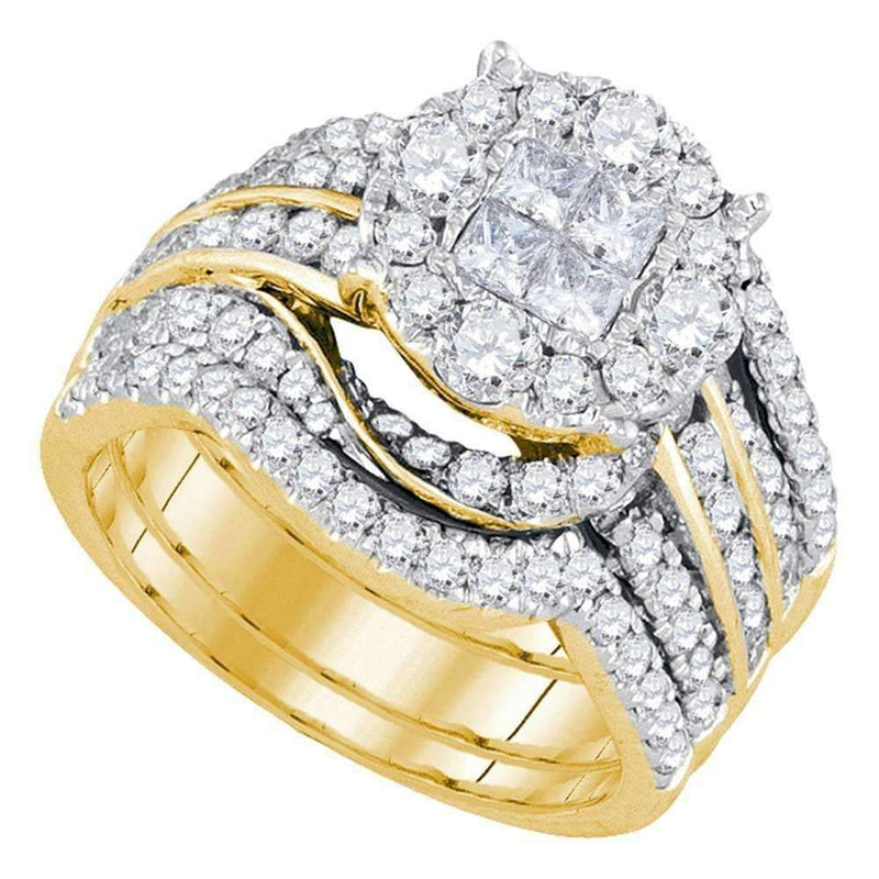 14kt Yellow Gold Women's Princess Round Diamond Soleil Bridal Wedding Engagement Ring Band Set 2-1/2 Cttw - FREE Shipping (US/CAN)-Gold & Diamond Wedding Ring Sets-5-JadeMoghul Inc.