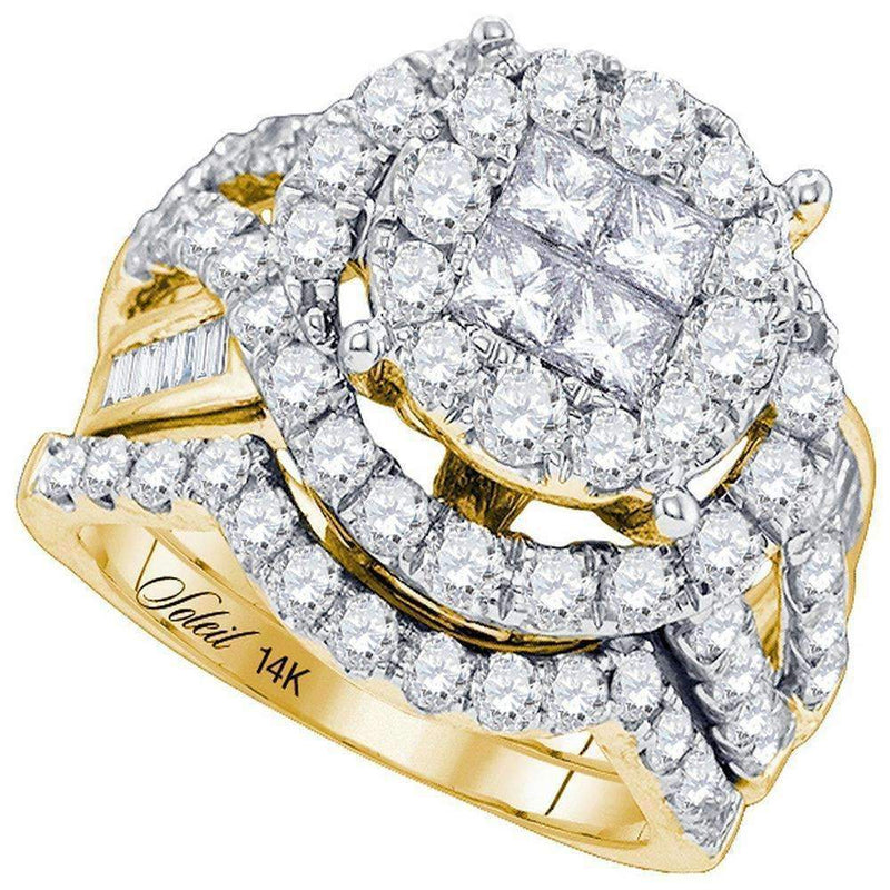 14kt Yellow Gold Women's Princess Round Diamond Soleil Bridal Wedding Engagement Ring Band Set 3.00 Cttw - FREE Shipping (US/CAN)-Gold & Diamond Wedding Ring Sets-5-JadeMoghul Inc.