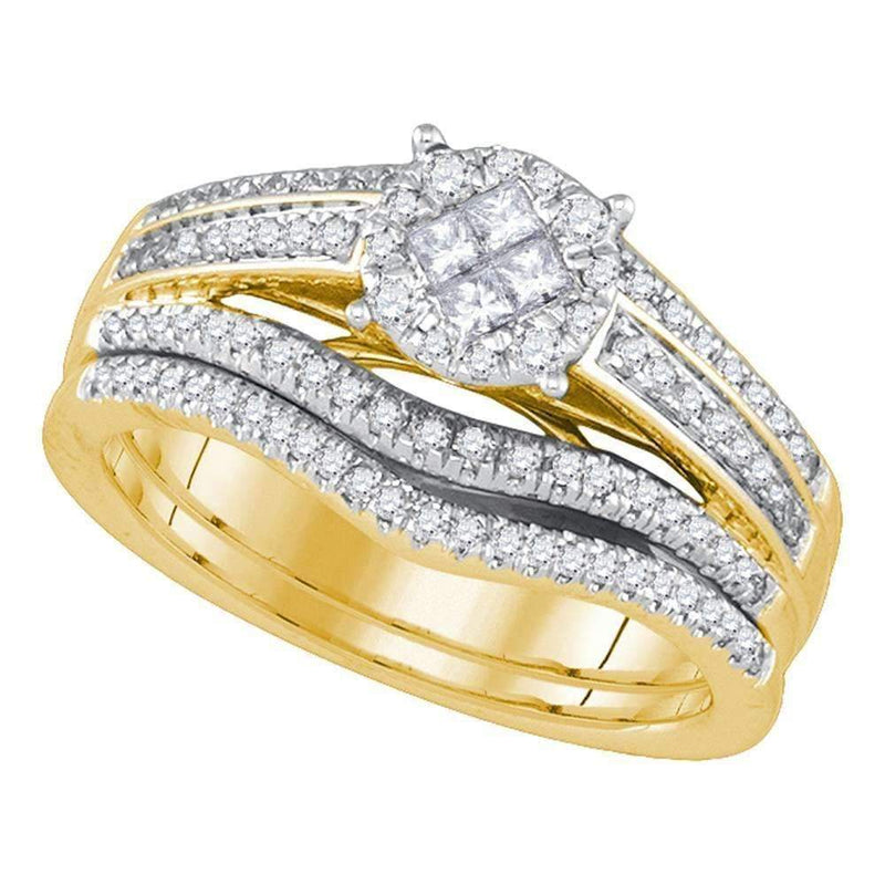 14kt Yellow Gold Women's Princess Round Diamond Soleil Bridal Wedding Engagement Ring Band Set 5/8 Cttw - FREE Shipping (US/CAN)-Wedding Jewelry-5-JadeMoghul Inc.