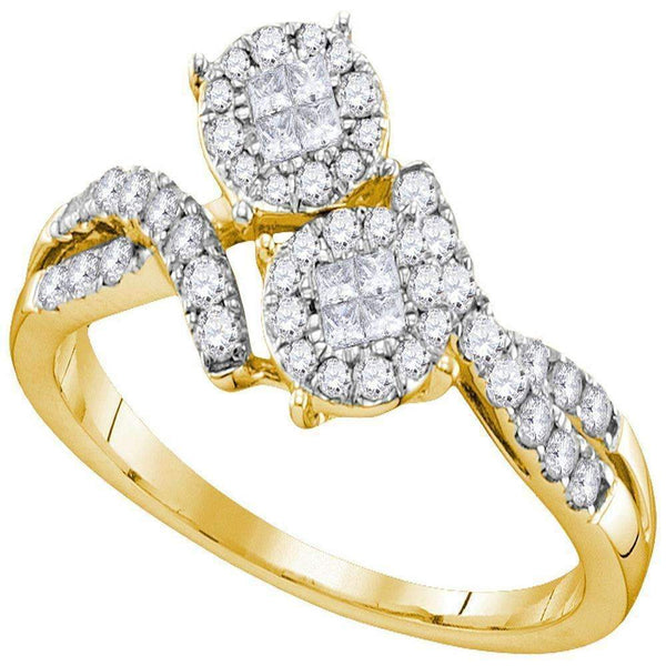 14kt Yellow Gold Women's Princess Round Diamond Soleil Cluster Bypass Bridal Wedding Engagement Ring 1/2 Cttw - FREE Shipping (US/CAN)-Wedding Jewelry-5-JadeMoghul Inc.