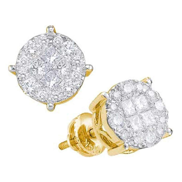 14kt Yellow Gold Women's Princess Round Diamond Soleil Cluster Earrings 1-1-2 Cttw - FREE Shipping (USA/CAN)-Gold & Diamond Earrings-JadeMoghul Inc.