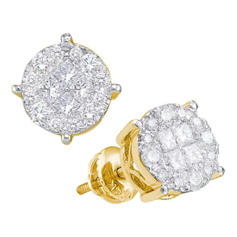 14kt Yellow Gold Women's Princess Round Diamond Soleil Cluster Earrings 1-2 Cttw - FREE Shipping (USA/CAN)-Gold & Diamond Earrings-JadeMoghul Inc.