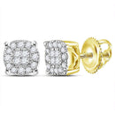 14kt Yellow Gold Women's Princess Round Diamond Soleil Cluster Earrings 1-4 Cttw - FREE Shipping (US/CAN)-Gold & Diamond Earrings-JadeMoghul Inc.