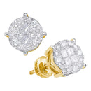 14kt Yellow Gold Women's Princess Round Diamond Soleil Cluster Earrings 2.00 Cttw - FREE Shipping (USA/CAN)-Gold & Diamond Earrings-JadeMoghul Inc.