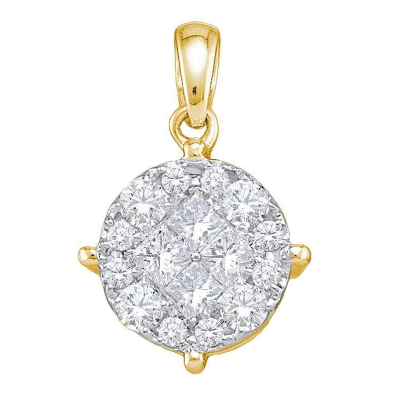 14kt Yellow Gold Women's Princess Round Diamond Soleil Cluster Pendant 2.00 Cttw - FREE Shipping (US/CAN)-Gold & Diamond Pendants & Necklaces-JadeMoghul Inc.