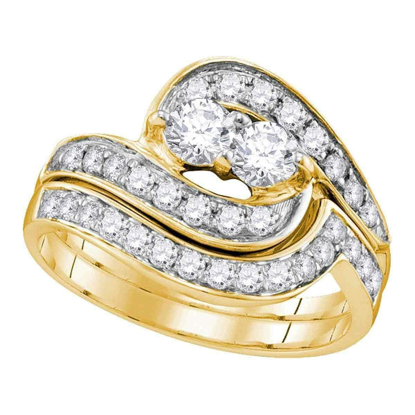 14kt Yellow Gold Women's Round 2-Stone Diamond Bridal Wedding Engagement Ring Band Set 1.00 Cttw - FREE Shipping (US/CAN)-Wedding Jewelry-5-JadeMoghul Inc.