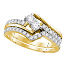 14kt Yellow Gold Women's Round 2-Stone Diamond Hearts Together Bridal Wedding Engagement Ring Band Set 3/4 Cttw - FREE Shipping (US/CAN) (Certified)-Wedding Jewelry-5-JadeMoghul Inc.