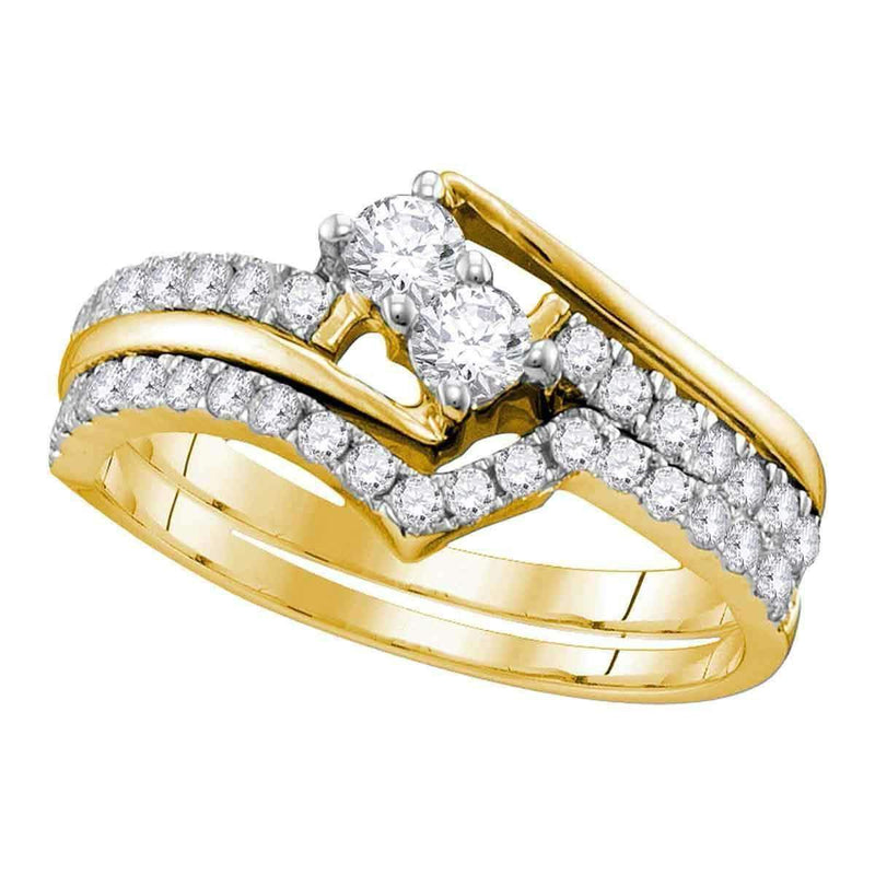 14kt Yellow Gold Women's Round 2-Stone Diamond Hearts Together Bridal Wedding Engagement Ring Band Set 3/4 Cttw - FREE Shipping (US/CAN) (Certified)-Wedding Jewelry-5-JadeMoghul Inc.