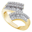 14kt Yellow Gold Womens Round Baguette Diamond Bypass Band 7/8 Cttw-Gold & Diamond Bands-8.5-JadeMoghul Inc.